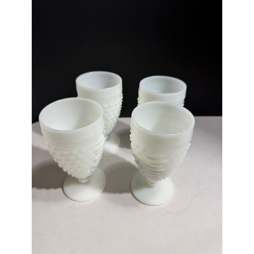 Vintage Fenton White Milk Glass Hobnail and Bar Footed Goblets Set of 4
